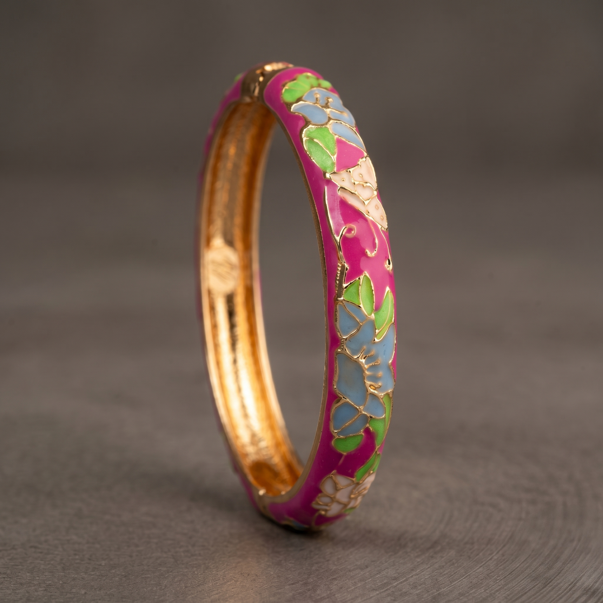 Lily Pattern Enamel/Meenakari Bracelet close-up view - Avalna